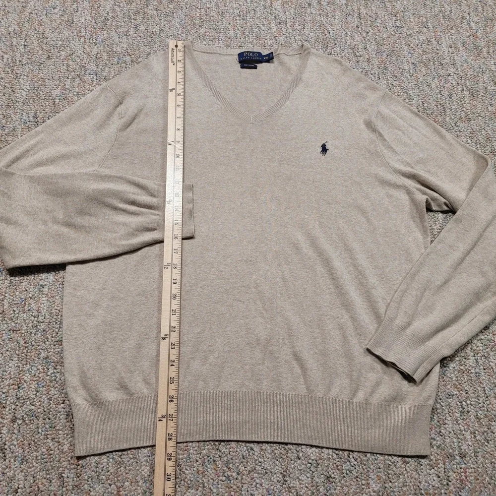 Polo Ralph Lauren Sweater Mens 2XL Beige Pima Cotton V-Neck Pullover Pony XXL